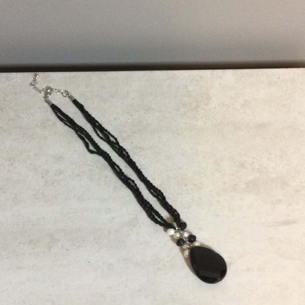 Black teardrop cord necklace